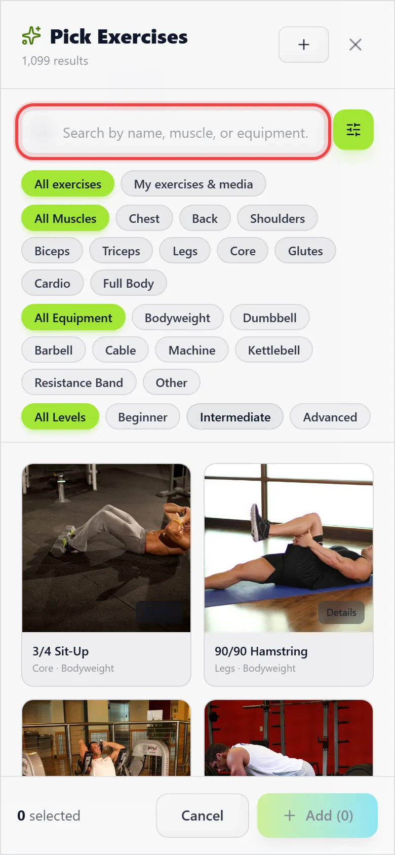 Add the exercises