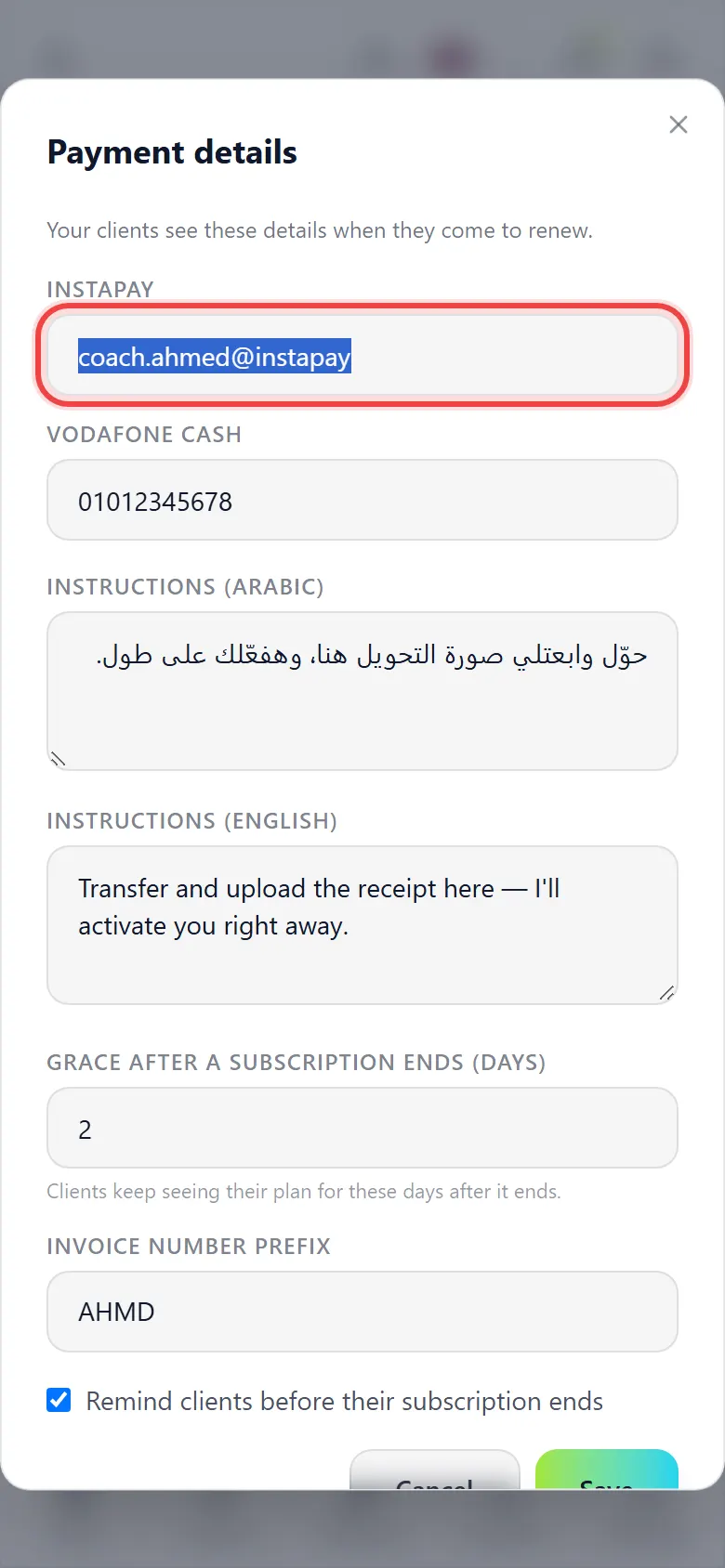 Add your payment details
