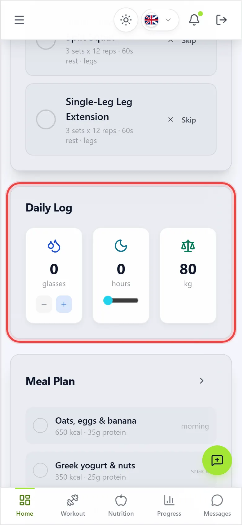 Log your day on Home